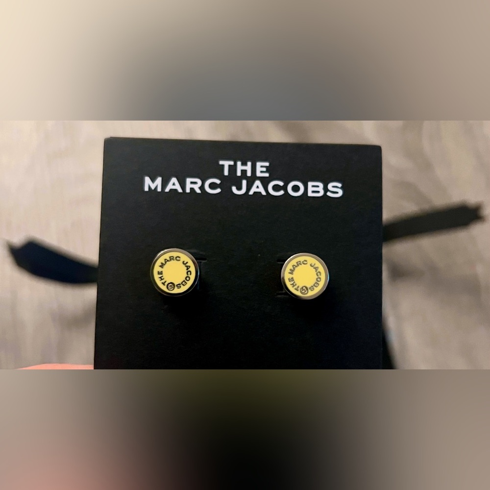 BRAND NEW | Marc Jacobs Logo Stud Earrings (Yellow + Silver) - Picture 2 of 3